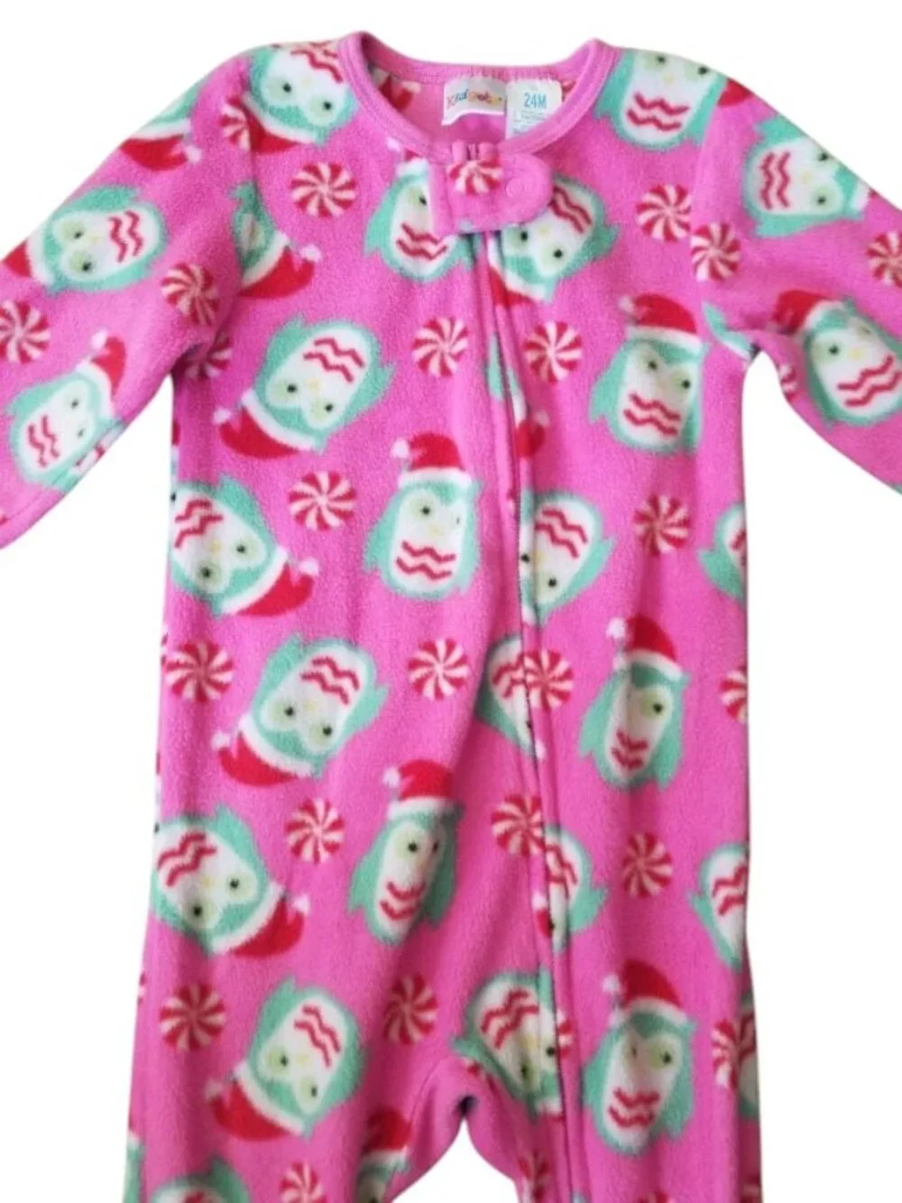 KIDGETS Pink Christmas Owl Print Fleece Blanket Sleeper Girls 24 months